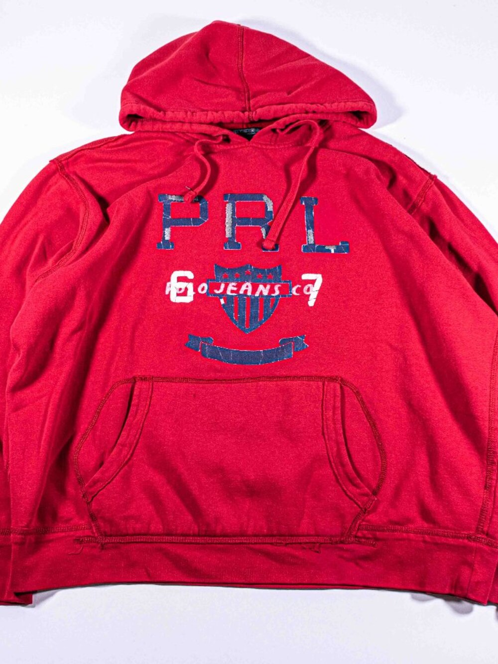 Vintage 90s Polo Jeans Co Ralph Lauren PRL 67 Shield Hoodie Mens XL Baggy Red